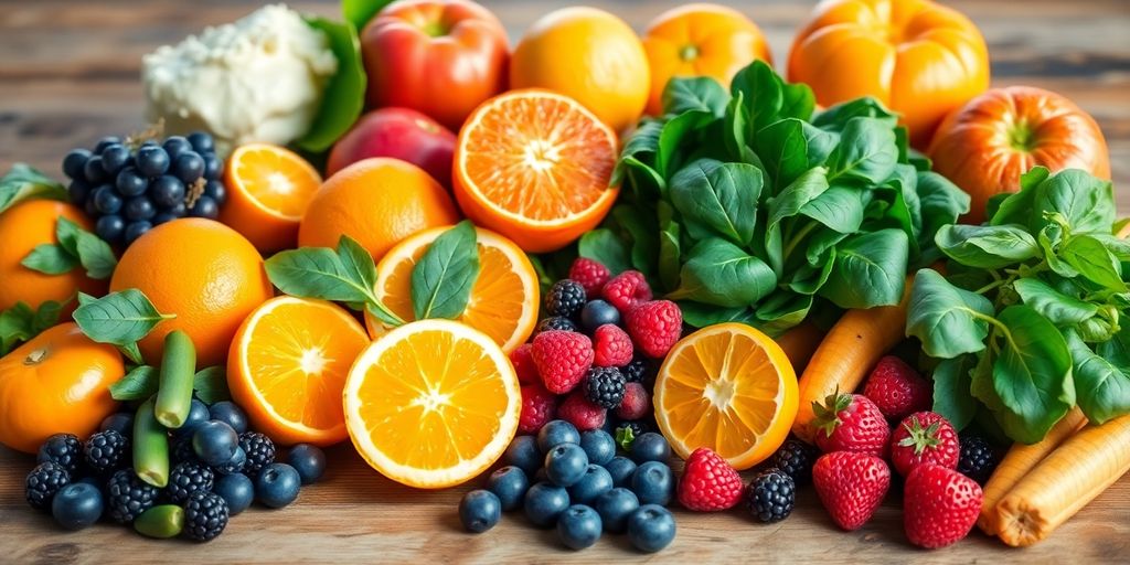 Colorful fruits and vegetables promoting natural immune health.