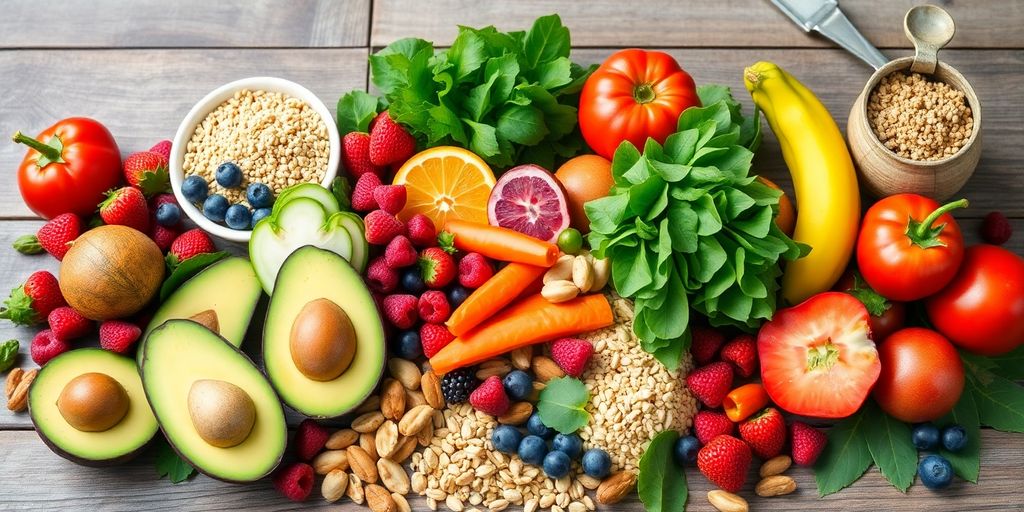 Colorful fruits and vegetables promoting digestive health.