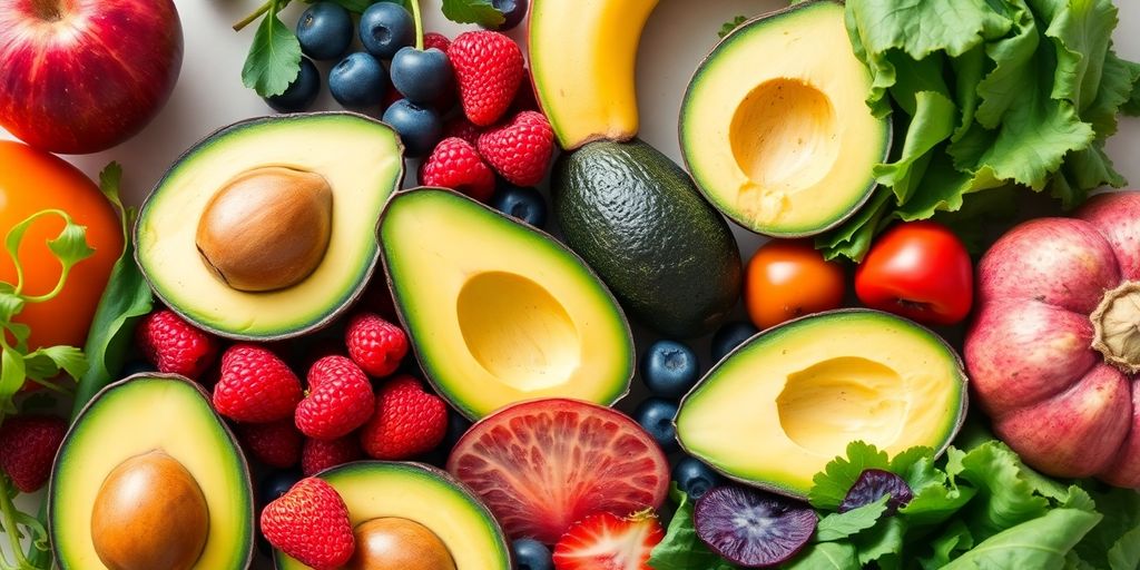 Colorful fruits and vegetables for promoting gut health.