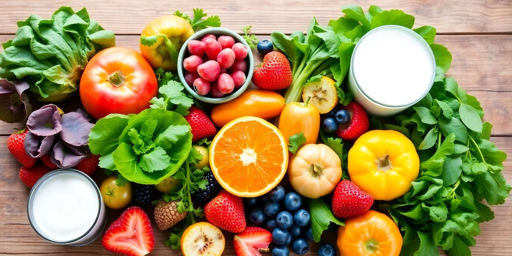 Fresh fruits and vegetables for promoting gut health.