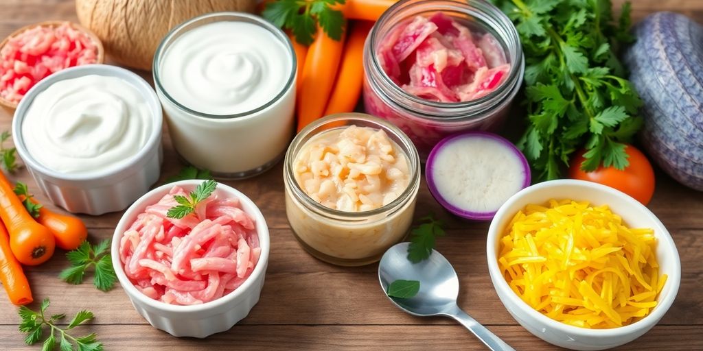 Colorful probiotic-rich foods promoting healthy digestion.