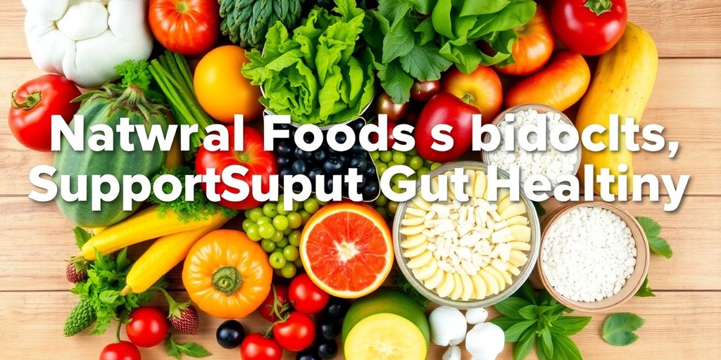 Colorful fruits and vegetables for natural gut health support.