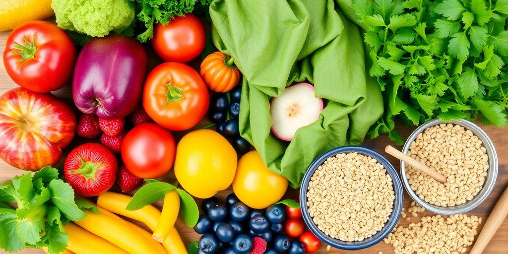 Fresh fruits and vegetables promoting a healthy gut diet.