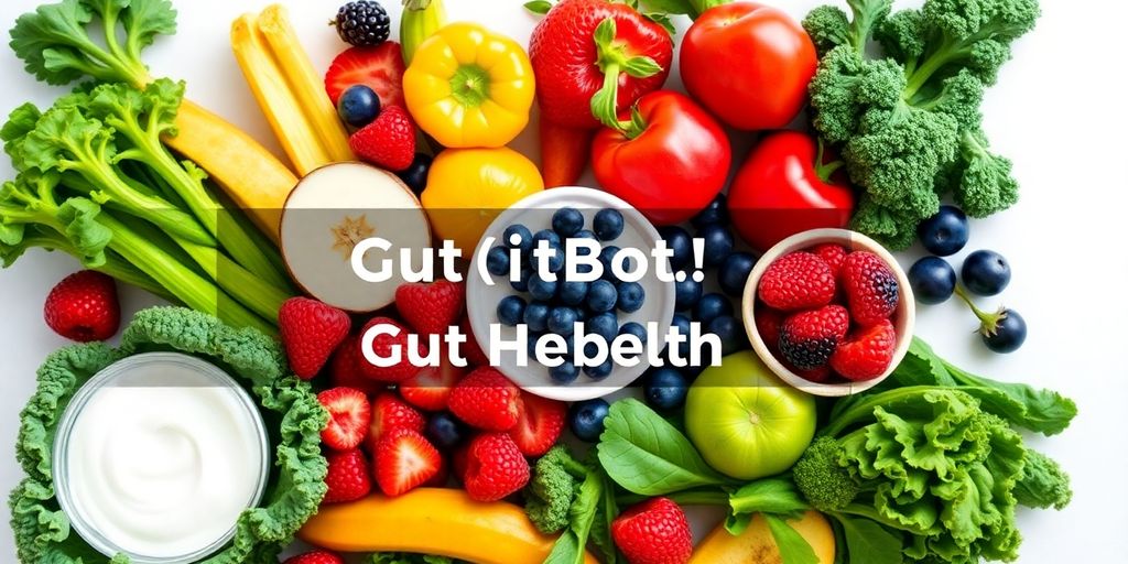 Fresh fruits, vegetables, and probiotics for gut health.