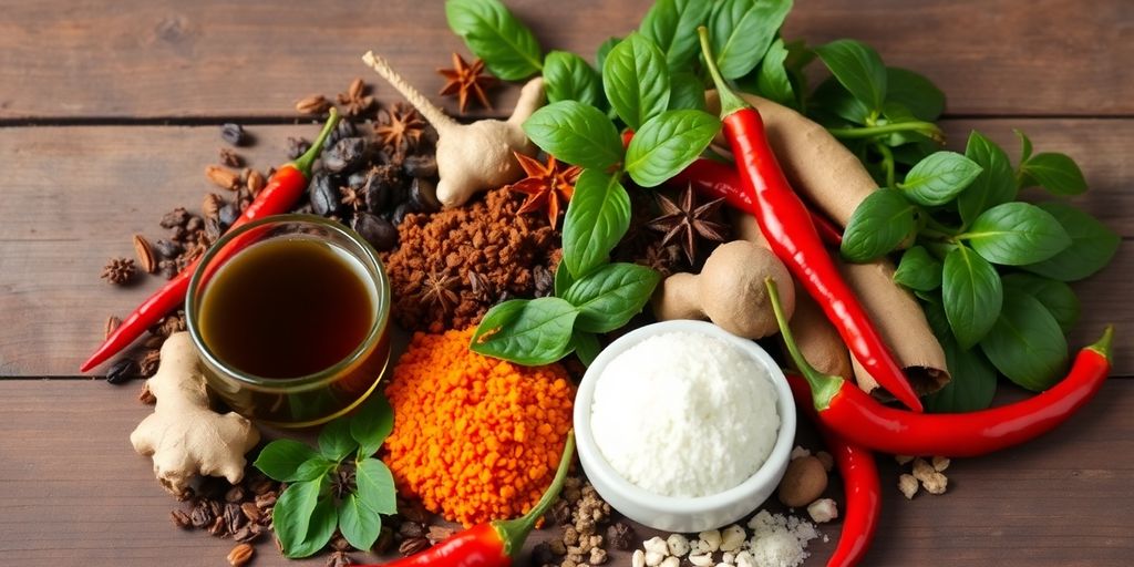 Fresh herbs and spices for boosting metabolism naturally.