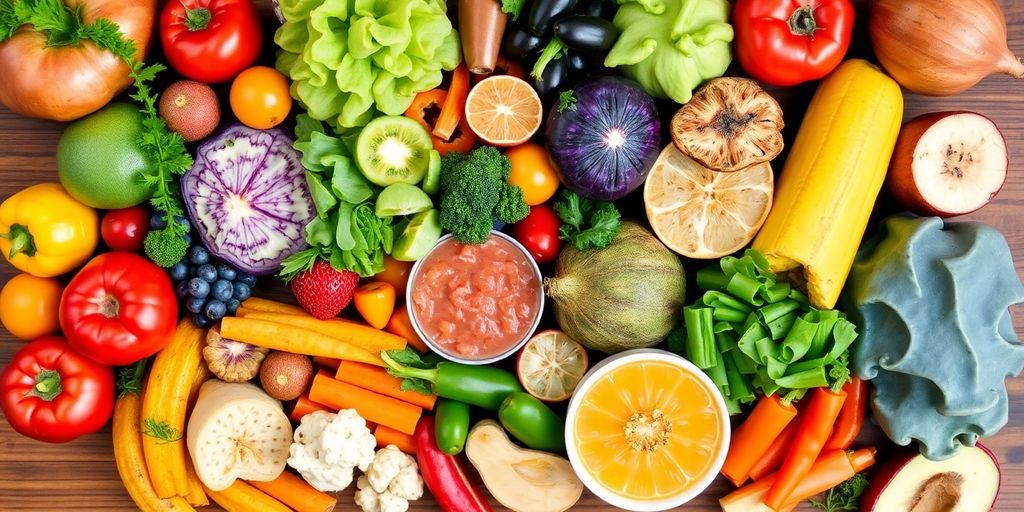 Fresh fruits and vegetables for gut health improvement.