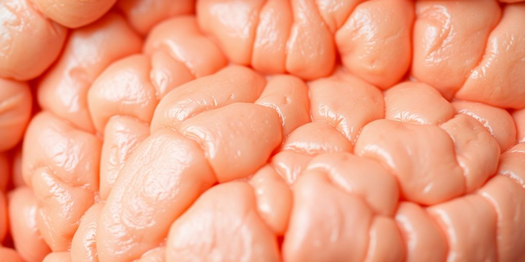 Healthy gut lining close-up, vibrant and strong.
