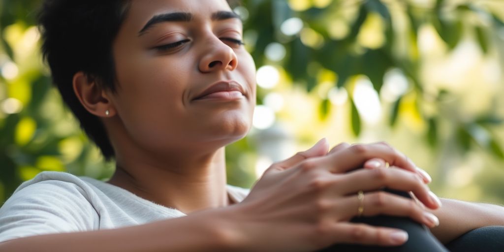 Person meditating, calm.