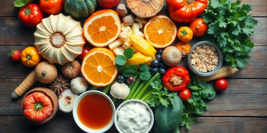 Vibrant collection of gut-friendly foods.