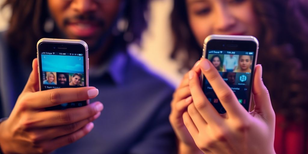 Couple exploring dating apps on phones.
