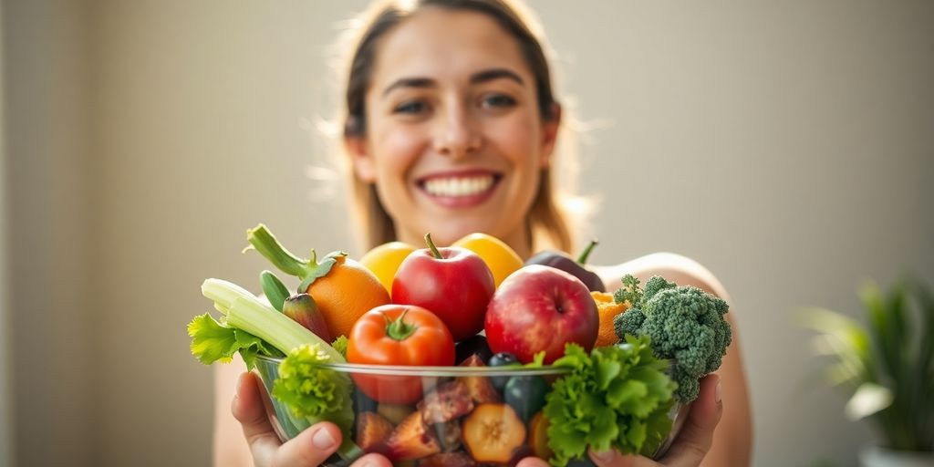 Person enjoying healthy food for gut health.