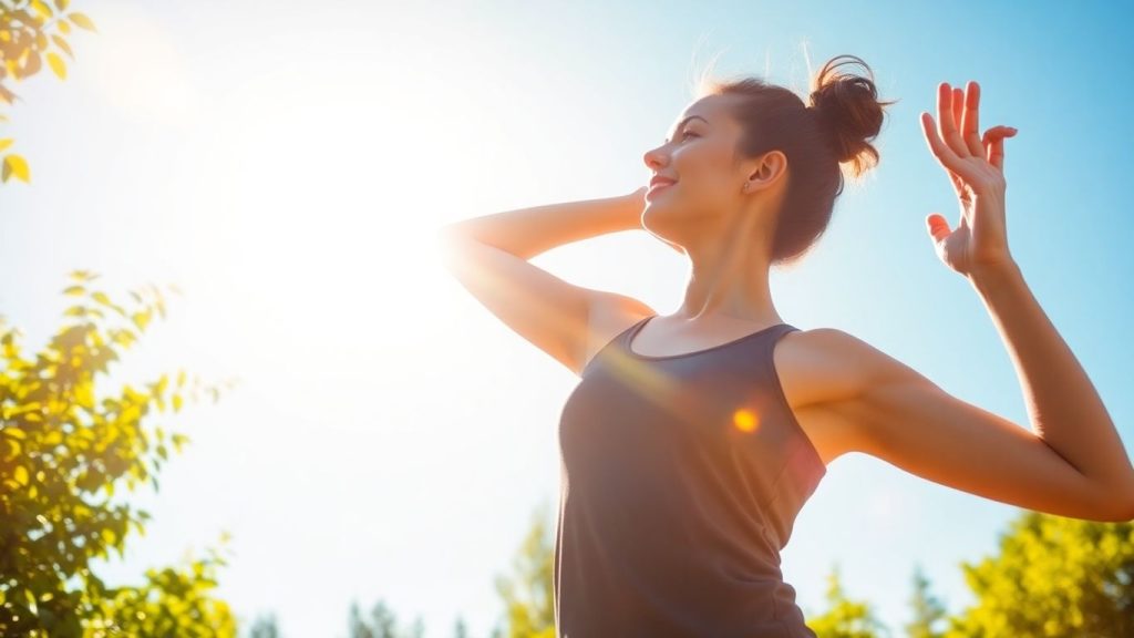 Person stretching outdoors, natural vitality