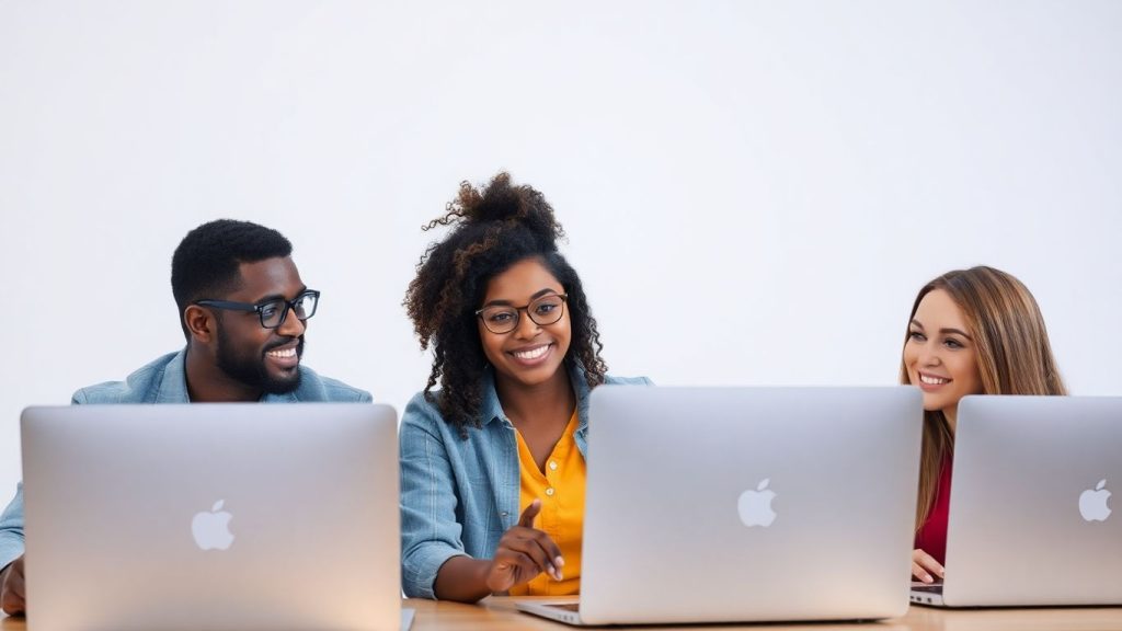 Three people using live chat support